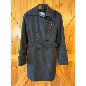 VINTAGE GUESS Wool Blend Belted Black Dress Coat Size Medium (5477)